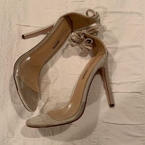 Clear open toe lace up high heels size 6.5